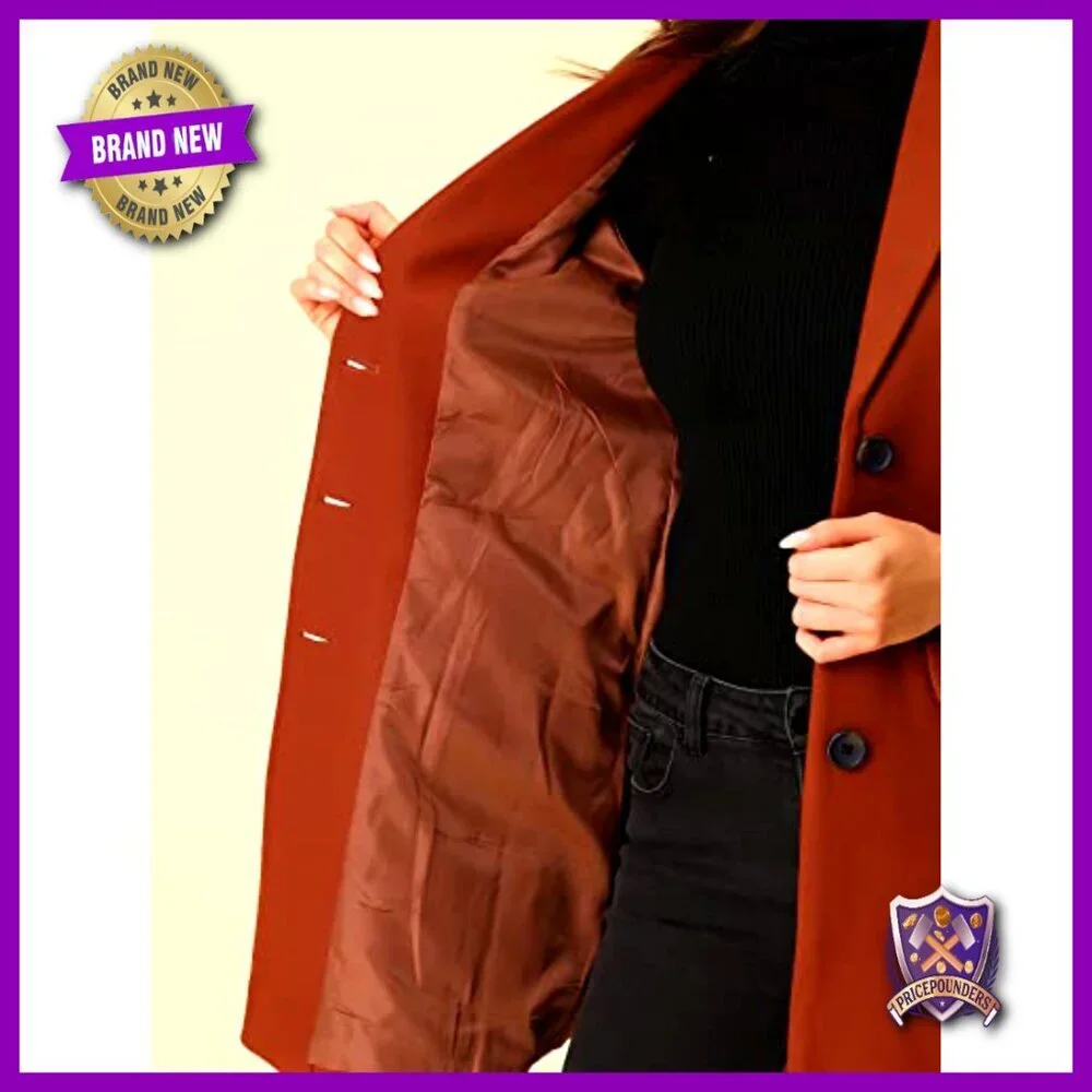 Longline Pea Coat Trench Elegant Classic Winter Wool Single Breasted Notched
